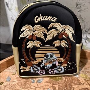 Stitch Black and Gold Backpack with Palm Tree Loungefly